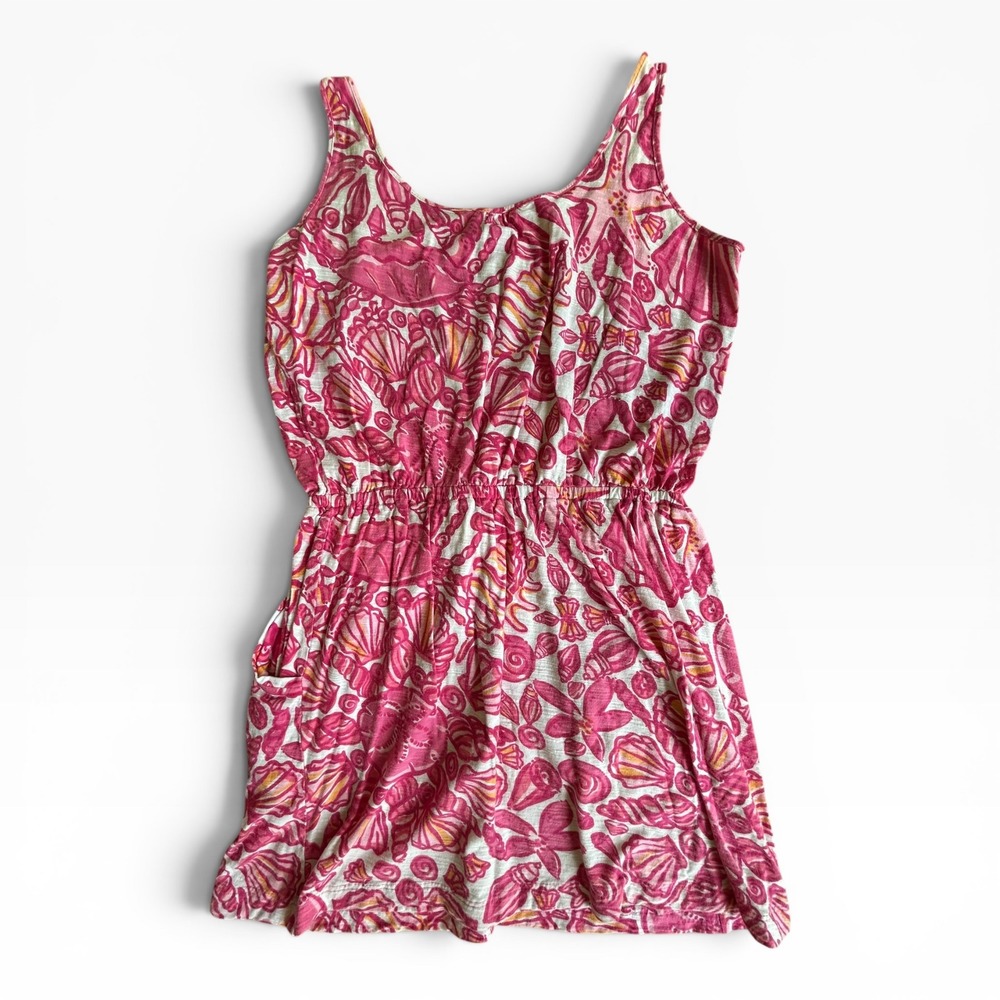 Lilly Pulitzer Kori Pink Seashell Starfish Print Cotton Jersey Dress Size Medium